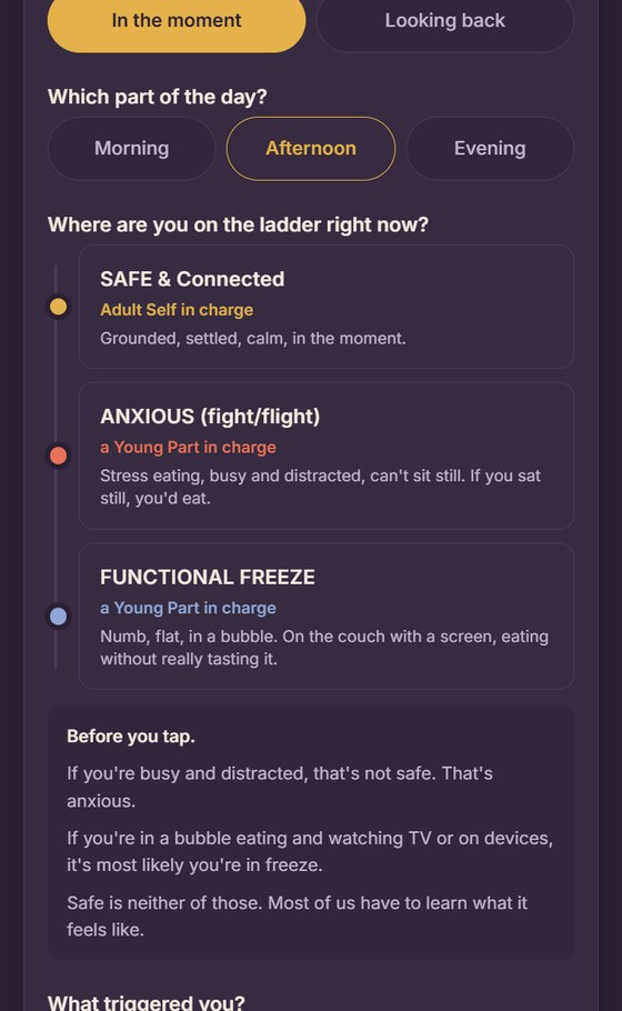 The app's twenty-second check-in tool